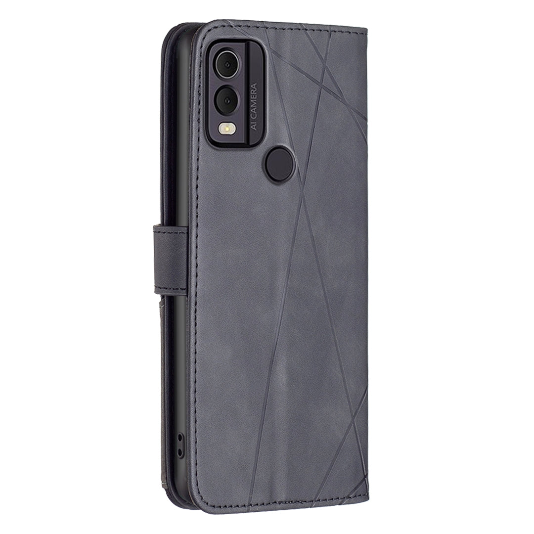 Nokia C22 Rhombus Texture Leather Phone Case with Magnetic Buckle and Card Holder