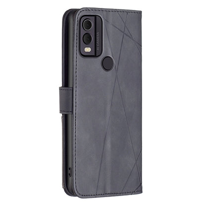 Nokia C22 Rhombus Texture Leather Phone Case with Magnetic Buckle and Card Holder