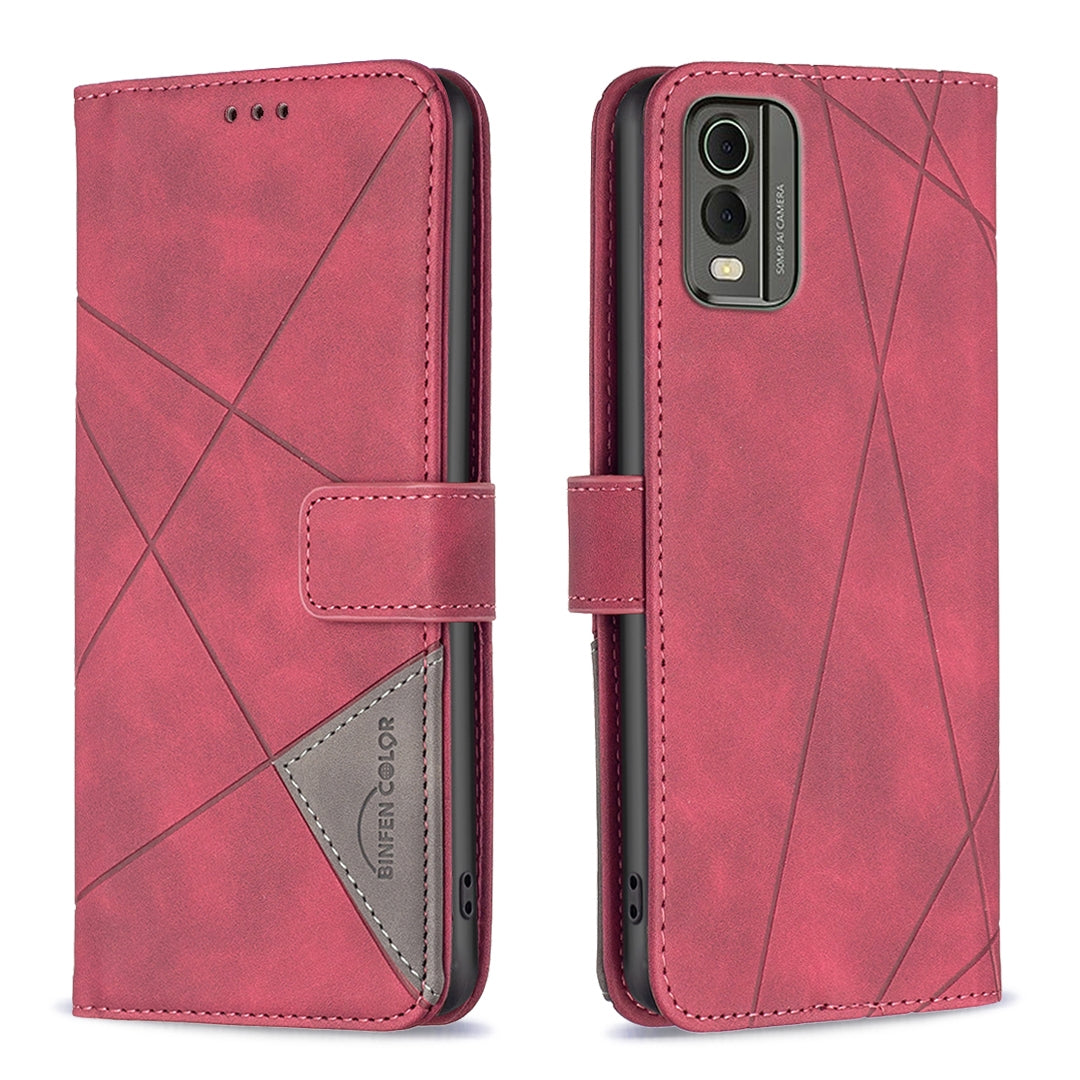 Nokia C32 Rhombus Texture Leather Phone Case with Magnetic Buckle and Card Holder