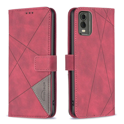 Nokia C32 Rhombus Texture Leather Phone Case with Magnetic Buckle and Card Holder