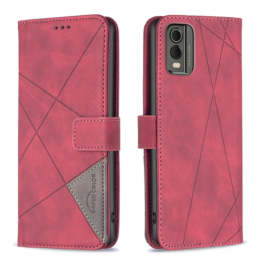 Nokia C32 Rhombus Texture Leather Phone Case with Magnetic Buckle and Card Holder