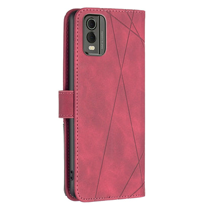 Nokia C32 Rhombus Texture Leather Phone Case with Magnetic Buckle and Card Holder