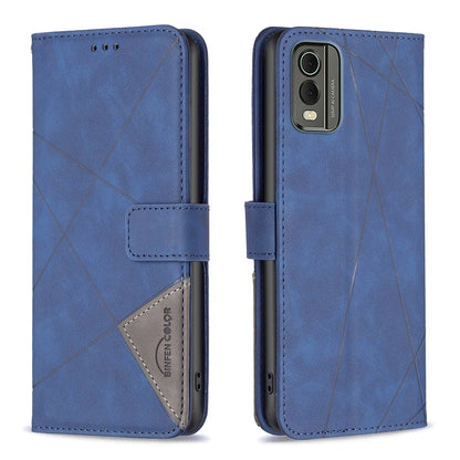 Nokia C32 Rhombus Texture Leather Phone Case with Magnetic Buckle and Card Holder