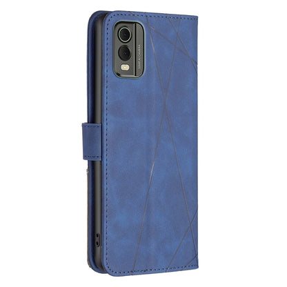 Nokia C32 Rhombus Texture Leather Phone Case with Magnetic Buckle and Card Holder