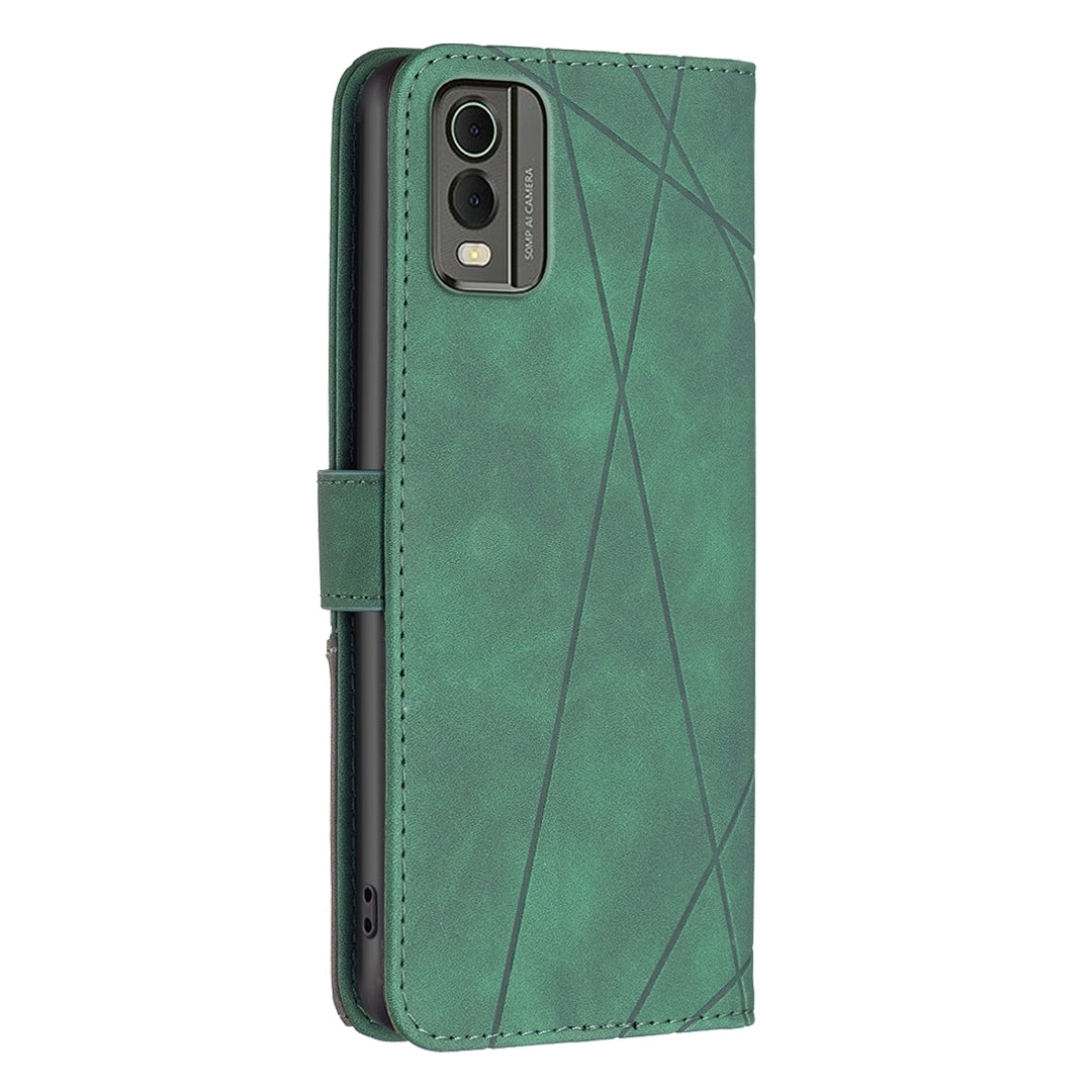 Nokia C32 Rhombus Texture Leather Phone Case with Magnetic Buckle and Card Holder