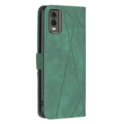 Nokia C32 Rhombus Texture Leather Phone Case with Magnetic Buckle and Card Holder