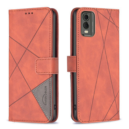 Nokia C32 Rhombus Texture Leather Phone Case with Magnetic Buckle and Card Holder