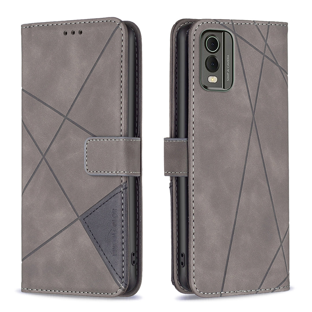 Nokia C32 Rhombus Texture Leather Phone Case with Magnetic Buckle and Card Holder