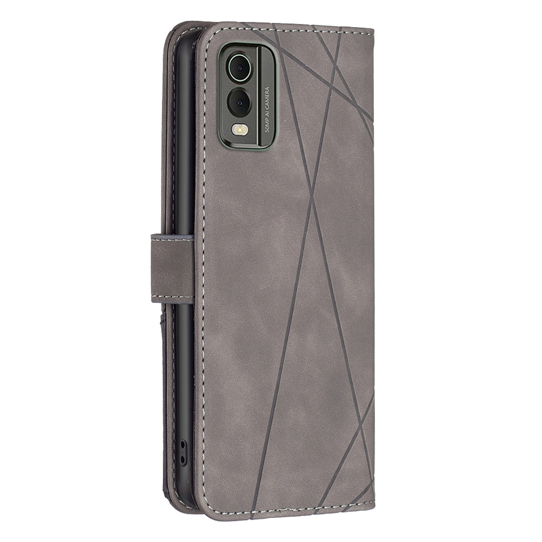 Nokia C32 Rhombus Texture Leather Phone Case with Magnetic Buckle and Card Holder