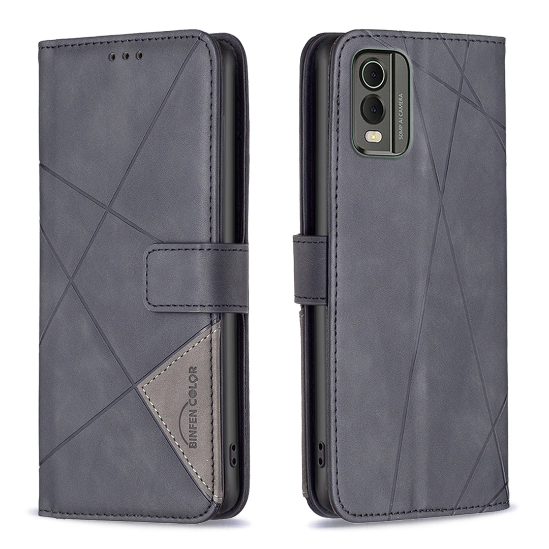 Nokia C32 Rhombus Texture Leather Phone Case with Magnetic Buckle and Card Holder