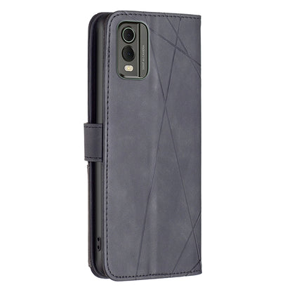 Nokia C32 Rhombus Texture Leather Phone Case with Magnetic Buckle and Card Holder