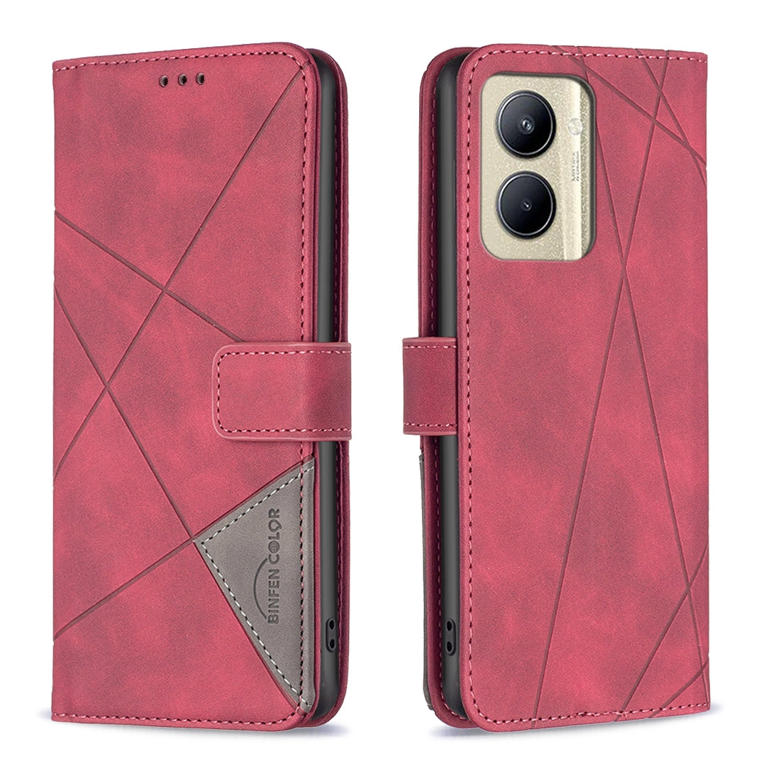 Realme C33 Rhombus Texture Leather Phone Case with Magnetic Buckle and Card Holder
