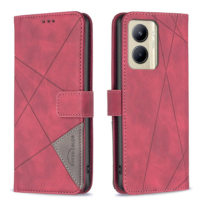Realme C33 Rhombus Texture Leather Phone Case with Magnetic Buckle and Card Holder