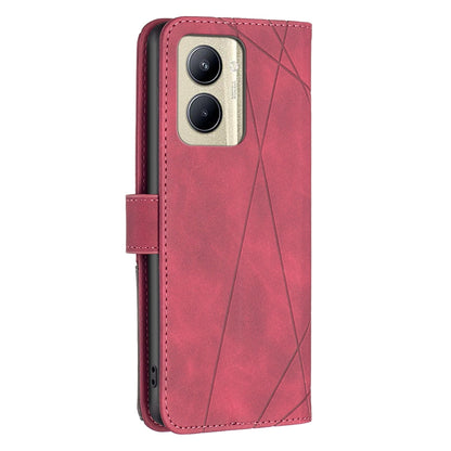 Realme C33 Rhombus Texture Leather Phone Case with Magnetic Buckle and Card Holder