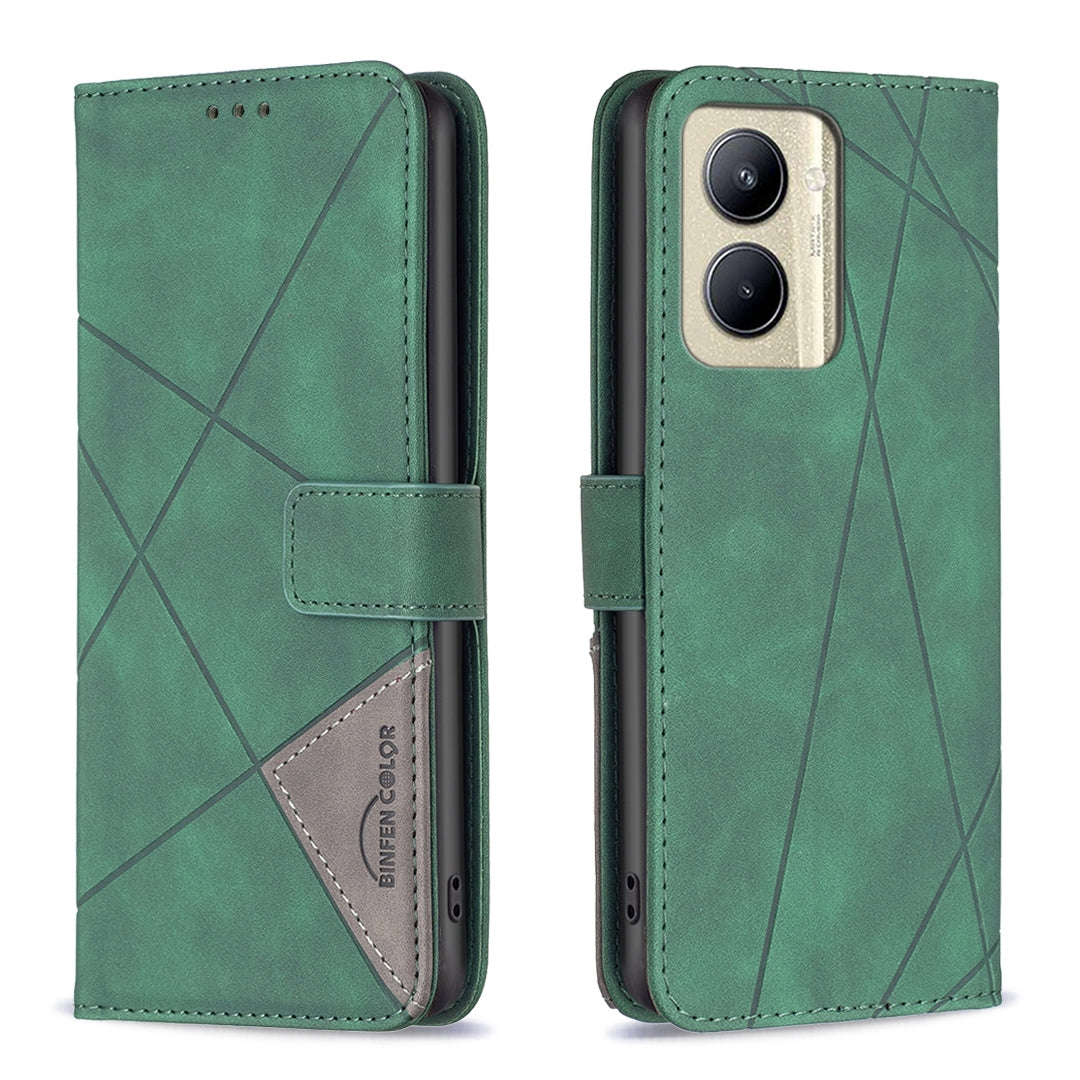 Realme C33 Rhombus Texture Leather Phone Case with Magnetic Buckle and Card Holder