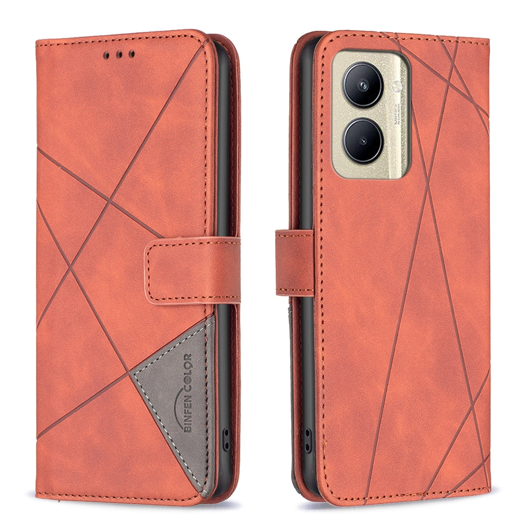 Realme C33 Rhombus Texture Leather Phone Case with Magnetic Buckle and Card Holder
