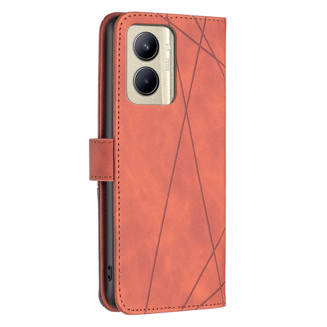 Realme C33 Rhombus Texture Leather Phone Case with Magnetic Buckle and Card Holder