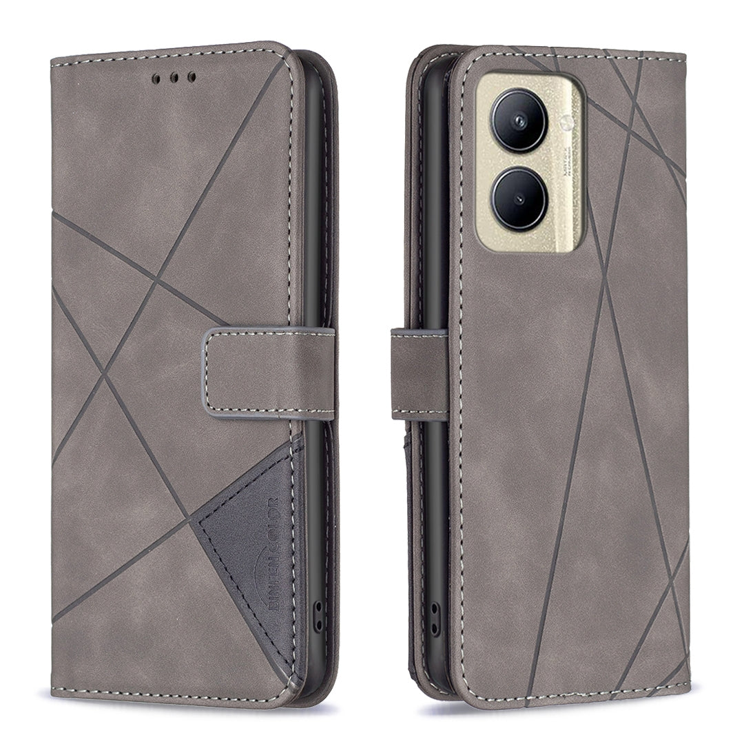 Realme C33 Rhombus Texture Leather Phone Case with Magnetic Buckle and Card Holder