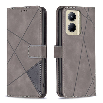 Realme C33 Rhombus Texture Leather Phone Case with Magnetic Buckle and Card Holder