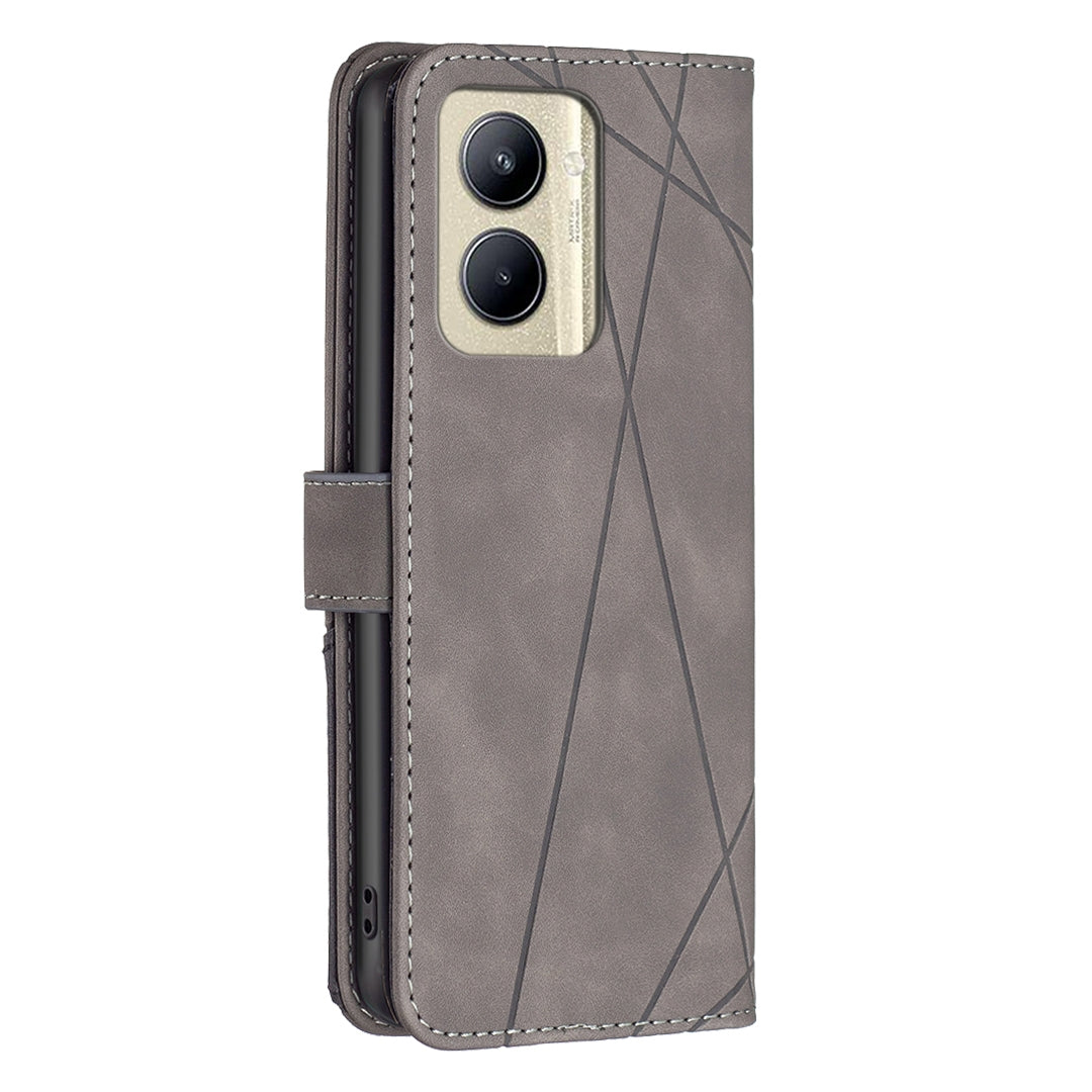 Realme C33 Rhombus Texture Leather Phone Case with Magnetic Buckle and Card Holder