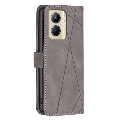 Realme C33 Rhombus Texture Leather Phone Case with Magnetic Buckle and Card Holder