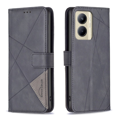 Realme C33 Rhombus Texture Leather Phone Case with Magnetic Buckle and Card Holder