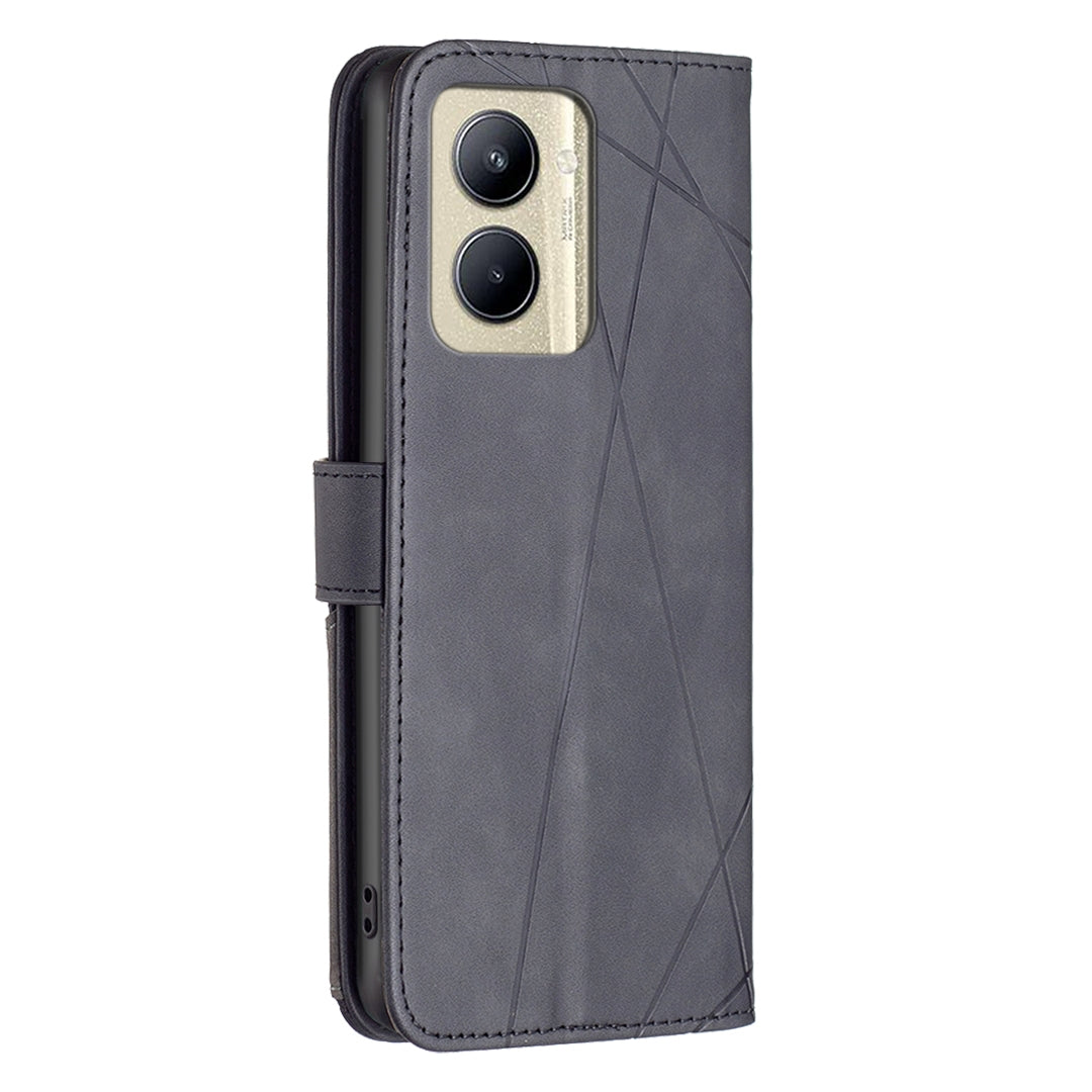 Realme C33 Rhombus Texture Leather Phone Case with Magnetic Buckle and Card Holder