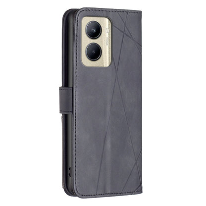 Realme C33 Rhombus Texture Leather Phone Case with Magnetic Buckle and Card Holder