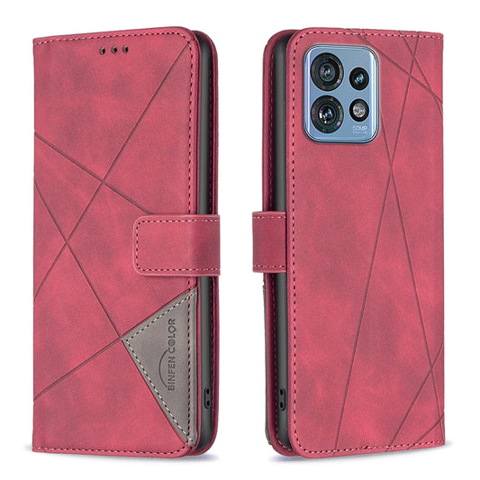 Motorola Moto X40 Rhombus Texture Leather Phone Case with Magnetic Buckle and Card Holder
