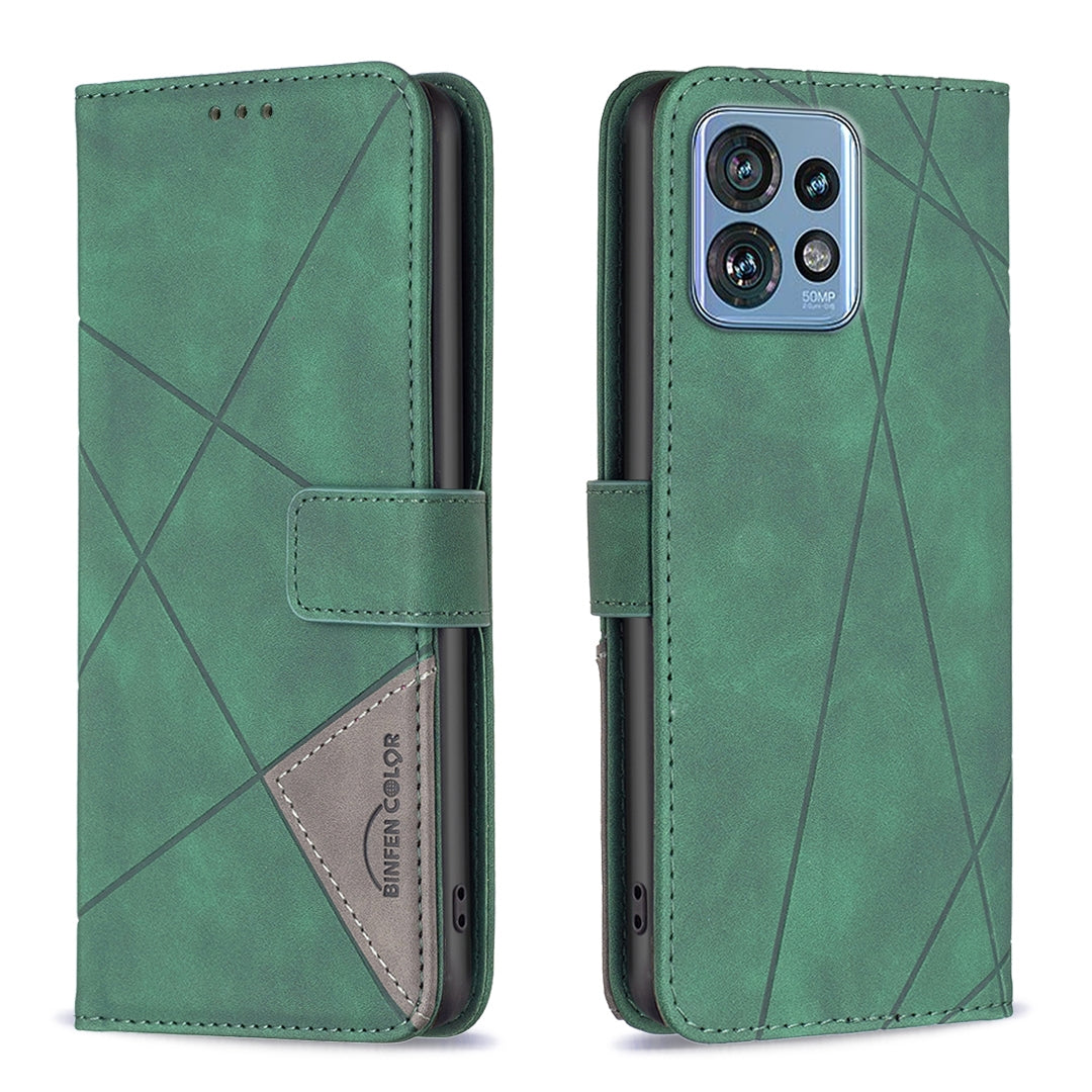 Motorola Edge 40 Pro 5G Rhombus Texture Leather Phone Case with Magnetic Buckle and Card Holder