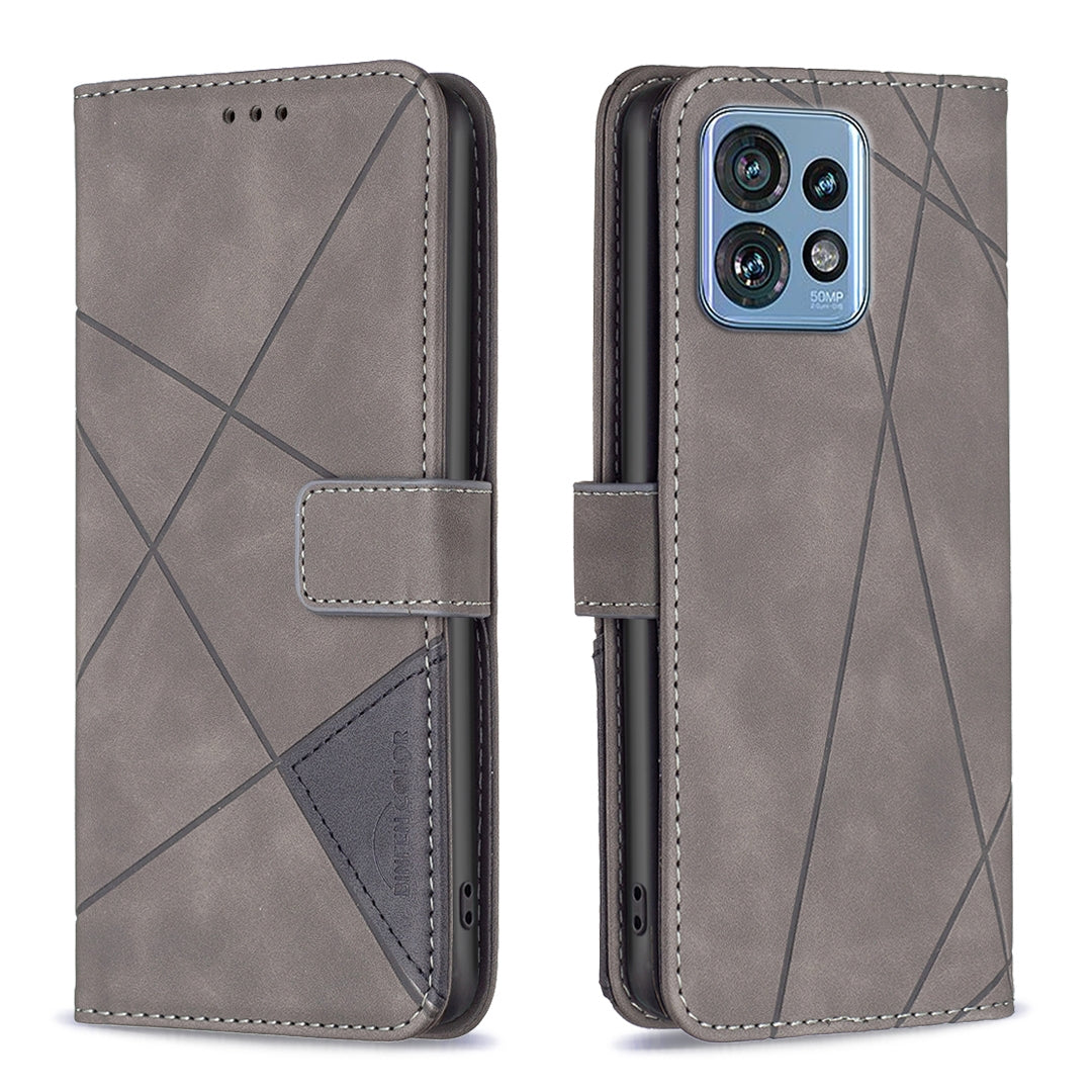 Motorola Edge 40 Pro 5G Rhombus Texture Leather Phone Case with Magnetic Buckle and Card Holder