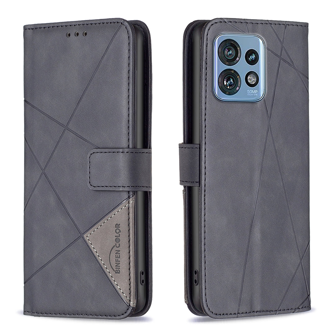 Motorola Edge 40 Pro 5G Rhombus Texture Leather Phone Case with Magnetic Buckle and Card Holder