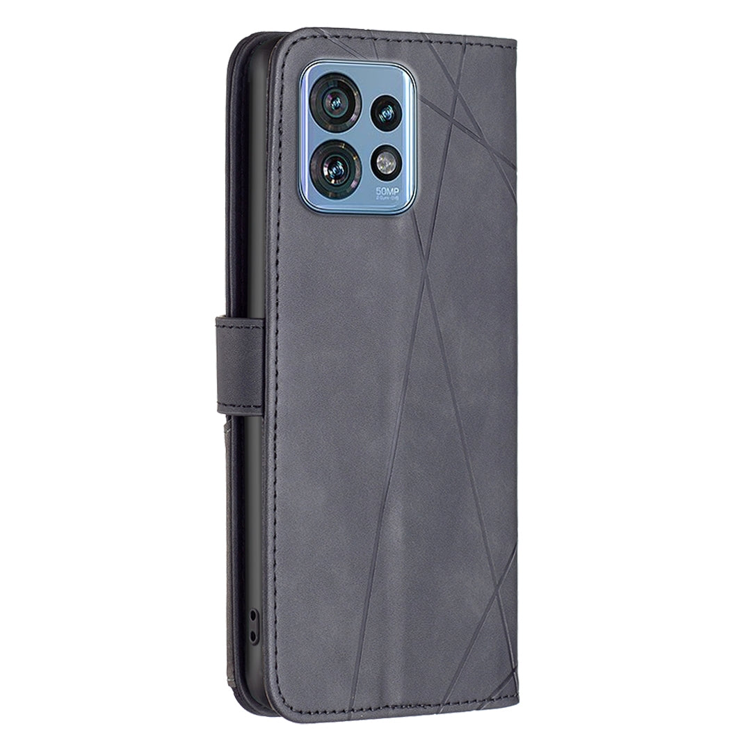 Motorola Edge 40 Pro 5G Rhombus Texture Leather Phone Case with Magnetic Buckle and Card Holder