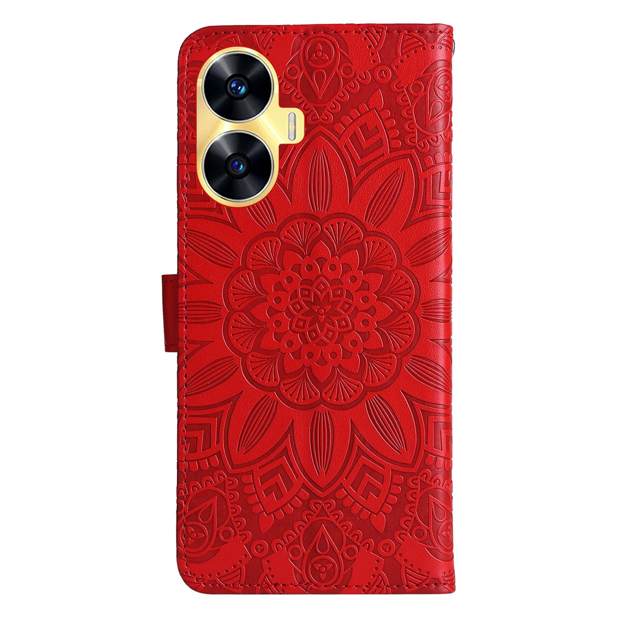 Realme C55 Sunflower Embossed Leather Wallet Phone Case with Kickstand and Card Holder