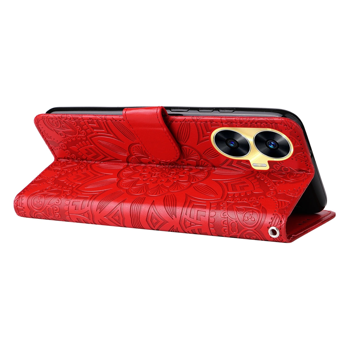 Realme C55 Sunflower Embossed Leather Wallet Phone Case with Kickstand and Card Holder