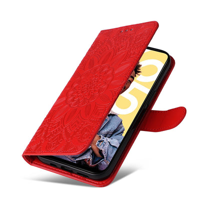 Realme C55 Sunflower Embossed Leather Wallet Phone Case with Kickstand and Card Holder