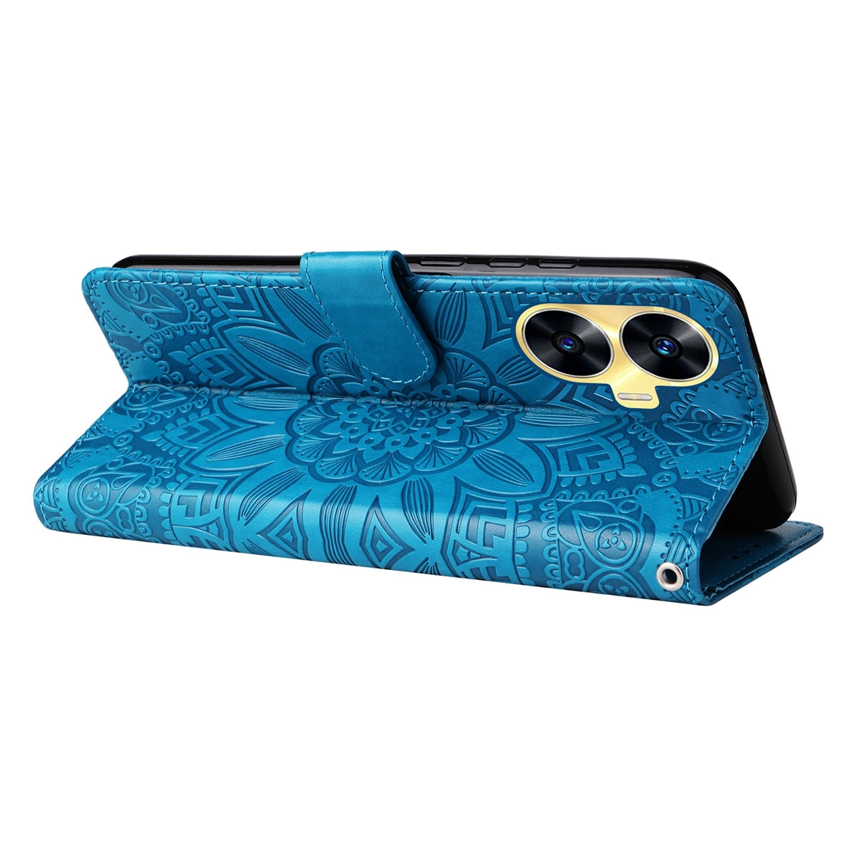 Realme C55 Sunflower Embossed Leather Wallet Phone Case with Kickstand and Card Holder