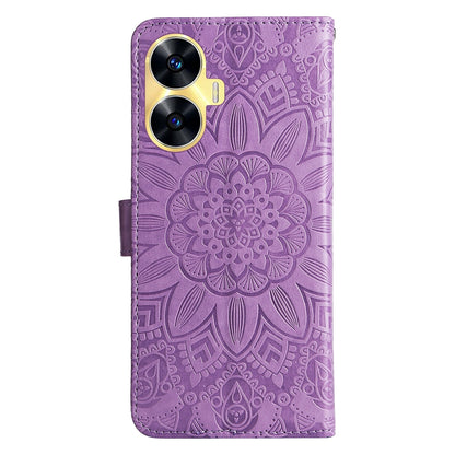Realme C55 Sunflower Embossed Leather Wallet Phone Case with Kickstand and Card Holder