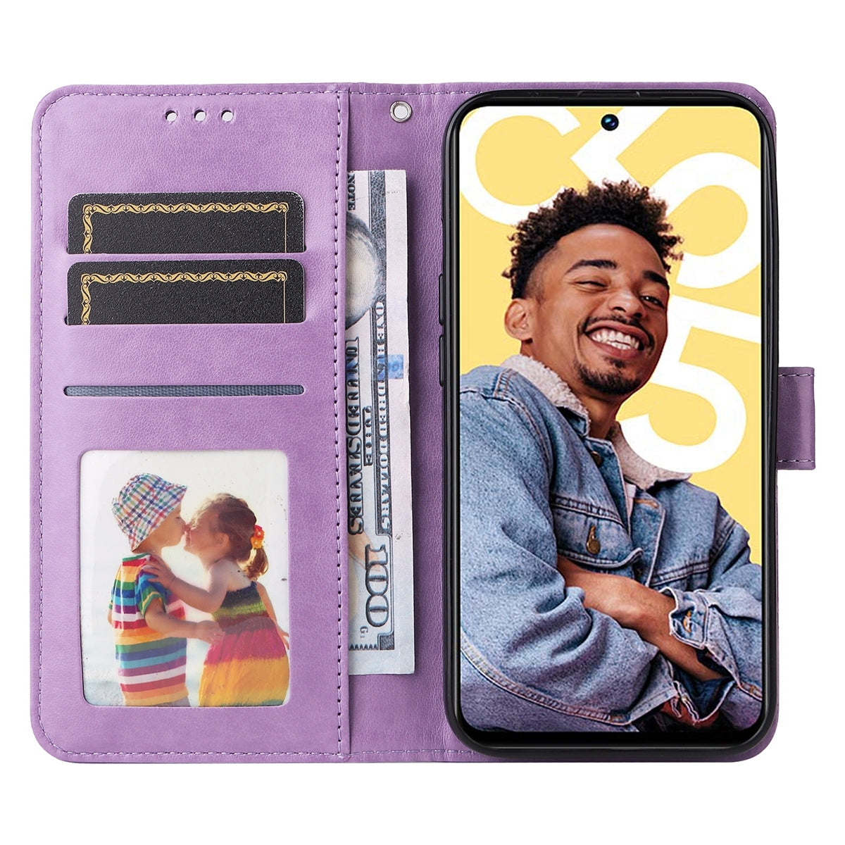 Realme C55 Sunflower Embossed Leather Wallet Phone Case with Kickstand and Card Holder