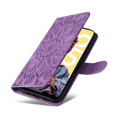 Realme C55 Sunflower Embossed Leather Wallet Phone Case with Kickstand and Card Holder