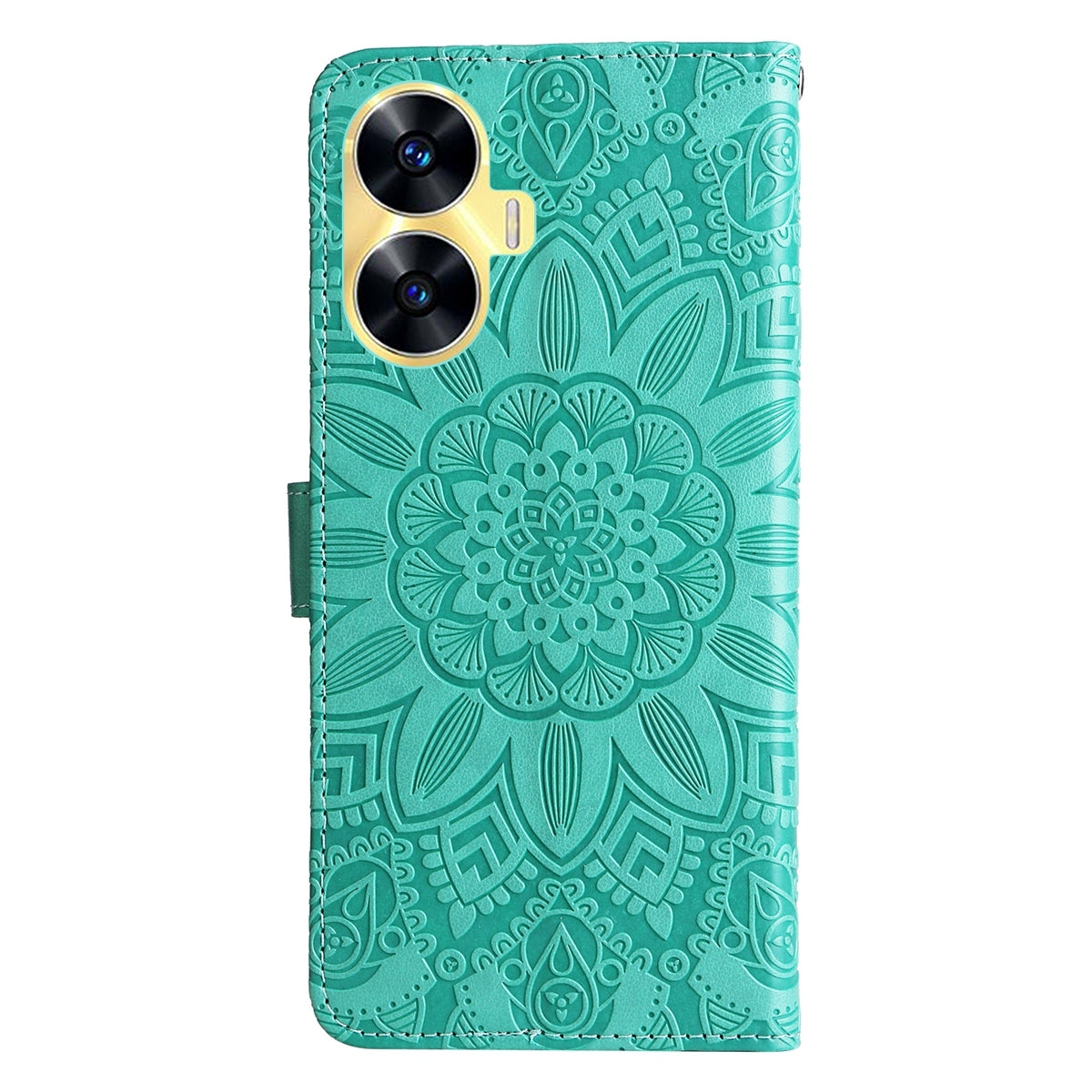 Realme C55 Sunflower Embossed Leather Wallet Phone Case with Kickstand and Card Holder