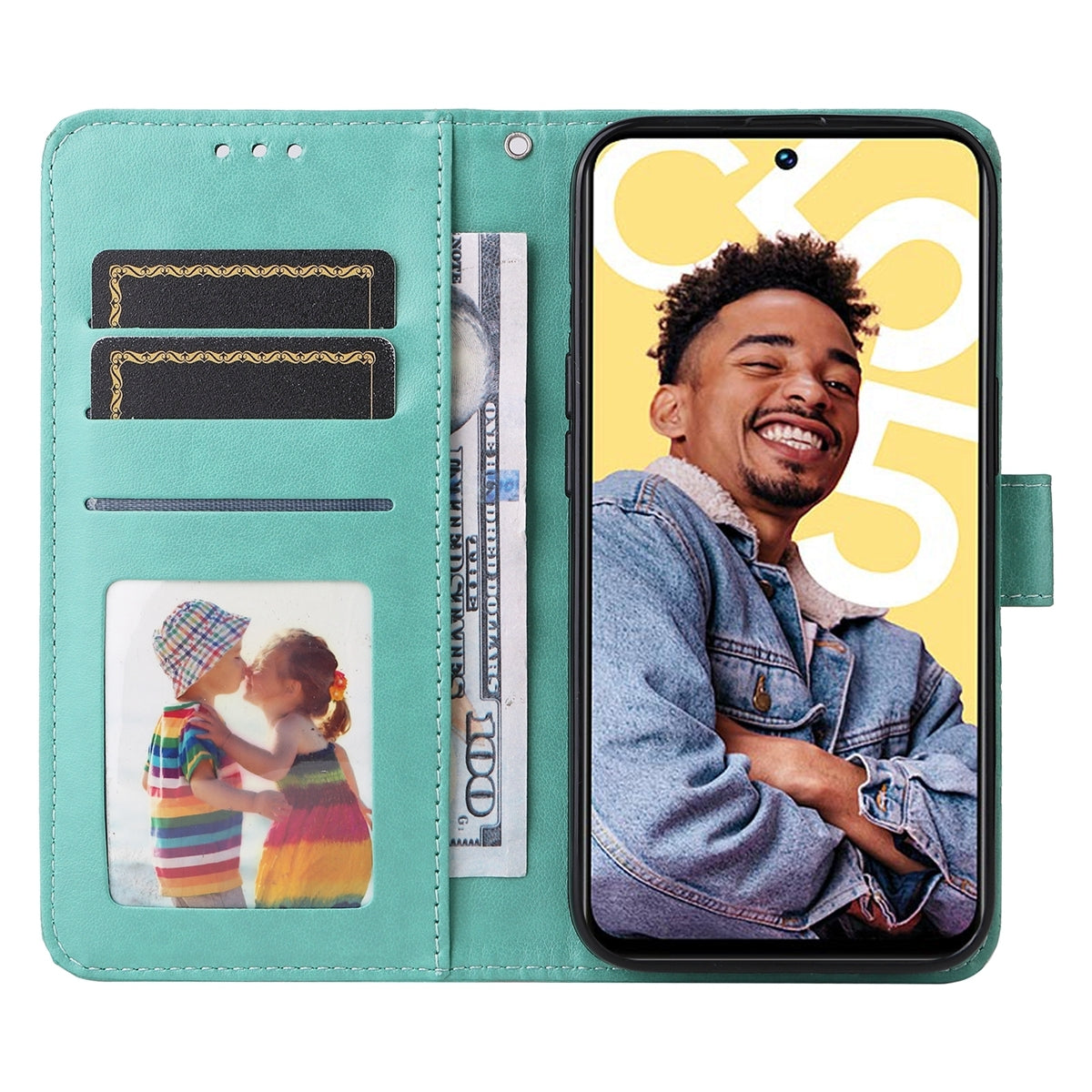 Realme C55 Sunflower Embossed Leather Wallet Phone Case with Kickstand and Card Holder