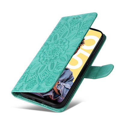 Realme C55 Sunflower Embossed Leather Wallet Phone Case with Kickstand and Card Holder