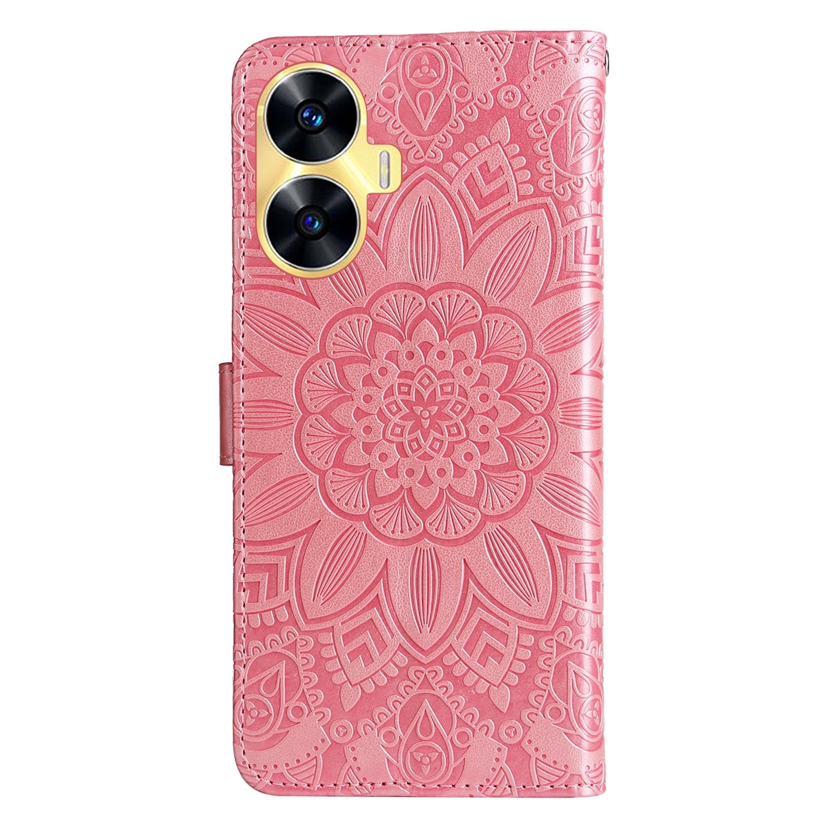 Realme C55 Sunflower Embossed Leather Wallet Phone Case with Kickstand and Card Holder