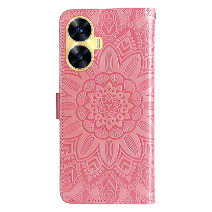 Realme C55 Sunflower Embossed Leather Wallet Phone Case with Kickstand and Card Holder