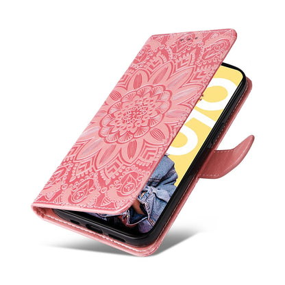 Realme C55 Sunflower Embossed Leather Wallet Phone Case with Kickstand and Card Holder