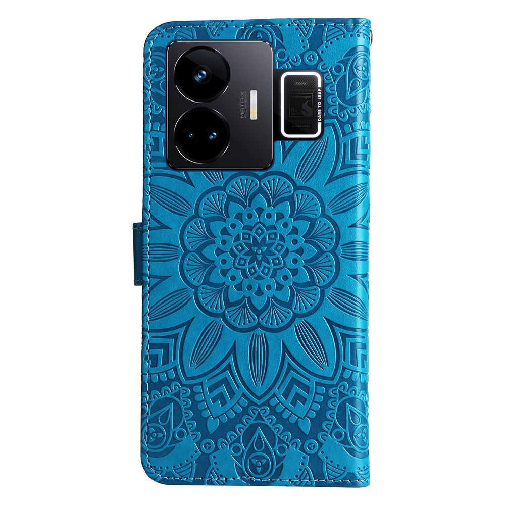 Realme GT Neo 5 5G Sunflower Embossed Leather Wallet Phone Case with Kickstand and Card Holder