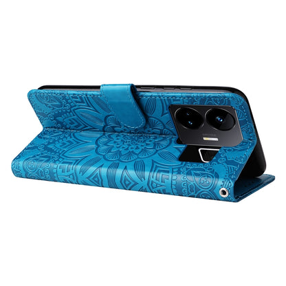 Realme GT Neo 5 5G Sunflower Embossed Leather Wallet Phone Case with Kickstand and Card Holder