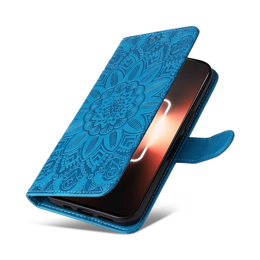 Realme GT Neo 5 5G Sunflower Embossed Leather Wallet Phone Case with Kickstand and Card Holder