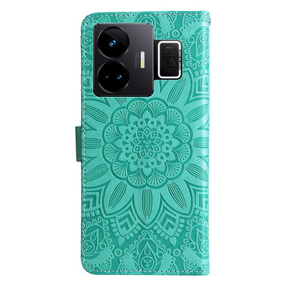 Realme GT3 Sunflower Embossed Leather Wallet Phone Case with Kickstand and Card Holder